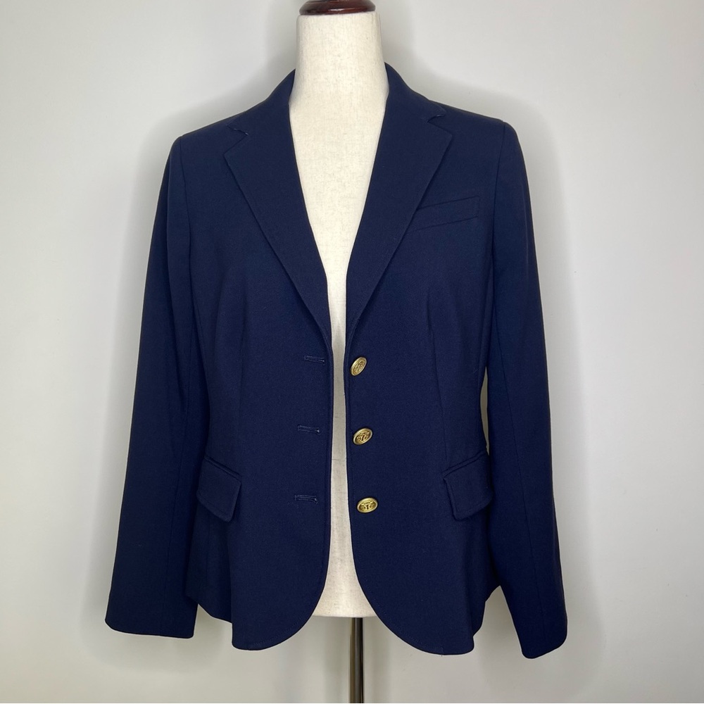 Talbots Blazer 8 Navy Blue Gold Buttons Nautical Preppy Old Money Classic Office